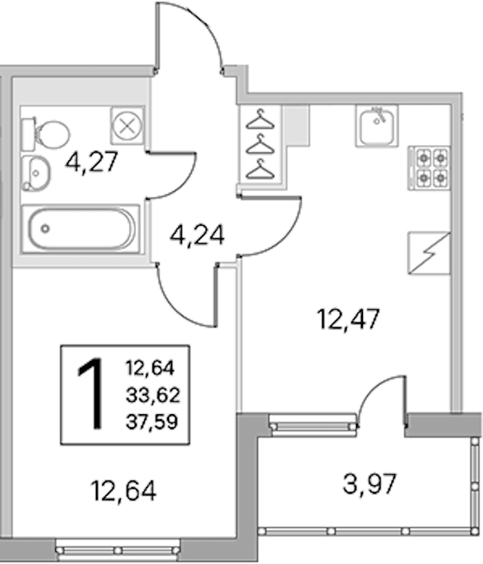 1-комнатная квартира 33.62 м², 5/5 эт., ЖК «ЮгТаун. Олимпийские кварталы»